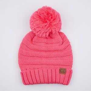 CC Pink slouchy knit beanie with Pom